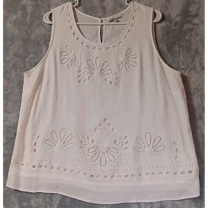 B Skies Are Blue Sleeveless Blouse 2X Tank Top Shirt White Embroidered Eyelet